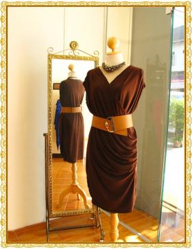 Wrap Top V Neck Dress DR1265 เดรสคอวีจับเดรป