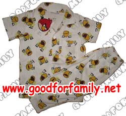 ชุดนอน แขนสั้น-ขายาว ผ้ายืด Angry Birds สีขาว แองกรี้เบิร์ด แองกี้เบิร์ด แองกรีย์เบิร์ด แองกีย์เบิร์ด เสื้อนอน เสื้อผ้าเด็ก รหัส pyjagb040