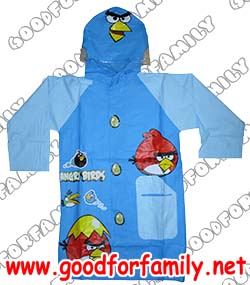 ชุดกันฝนเด็ก Angry Birds สีฟ้า แบบหนา ขยายหลัง แองกรี้เบิร์ด เสื้อกันฝนเด็ก รหัส rncagb030