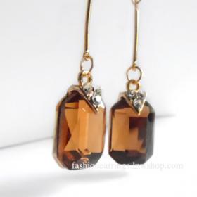 ต่างหูแฟชั่นคริสตัลแปดเหลี่ยมสีอำพัน