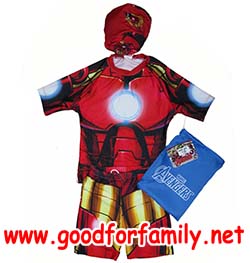 ชุดว่ายน้ำเด็ก แขนสั้น-ขาสั้น Avenger Iron Man สีแดง อเวนเจอร์ ไอรอนแมน กางเกงว่ายน้ำ หมวกว่ายน้ำ รหัส swmave001