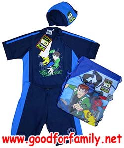 ชุดว่ายน้ำเด็ก เสื้อ-กางเกง-หมวก Sun Protection Ben10 ภาค 3 สีน้ำเงิน-กรมท่า เสื้อผ้าเด็ก เบนเทน เบ็นเท็น รหัส swmben181