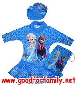 ชุดว่ายน้ำ กระโปรงระบาย frozen elsa ซิปหน้า สีฟ้า โฟรเซ่น เอลซ่า กระโปรงว่ายน้ำ ชุดว่ายน้ำเด็ก รหัส swmfro019
