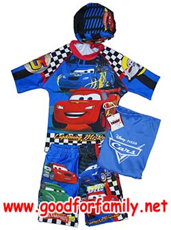 ชุดว่ายน้ำ เสื้อ-กางเกง-หมวก Cars Lighting Mcqueen สีน้ำเงิน กางเกงว่ายน้ำเด็ก ชุดว่ายน้ำเด็ก เสื้อผ้าเด็ก คาร์ส รหัส swmcar009