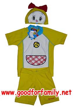 ชุดว่ายน้ำเด็ก เสื้อ-กางเกง-หมวก Sun Protection Doraemon กันรังสียูวี สีเหลือง-ฟ้า เสื้อผ้าเด็ก โดเรมี Dorami รหัส swmdor003