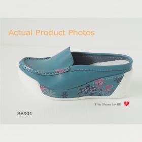ขาย BB901 BLOVESHOES Wedged Mules Soft  BB901 สีน้ำเงิน (BLUE) รองเท้าแฟชั่นส้นเตารีดเพื่อสุขภาพ