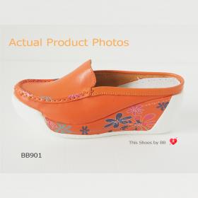 ขาย BB901 BLOVESHOES Wedged Mules Soft Comfort BB901 สีส้ม (ORANGE) รองเท้าแฟชั่นส้นเตารีดเพื่อสุขภาพ