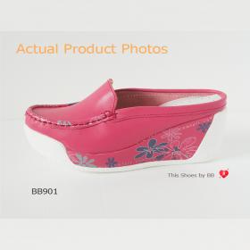 ขาย BB901  BLOVESHOES Wedged Mules Soft Comfort   BB901 สีชมพูบานเย็น (MAROON) รองเท้าแฟชั่นส้นเตารีดเพื่อสุขภาพ