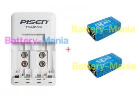 ชุดประหยัด economy combo set 9v v1 เครื่องชาร์จ pisen ts-mc008 และ ถ่านชาร์จ 9V Spa Batteries 2 ก้อน