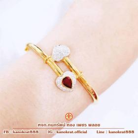 กำไลพลอยทับทิมจันทบุรี น้ำหนัก 2 กะรัต ประดับเพชรแท้ ตัวเรือนทองคำแท้ 90% มีใบรับประกันจากทางร้าน
