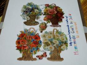 กระดาษเดคูพาจ Decoupage แบบไดคัท ลายตะกร้าดอกไม้สี่ใบ