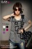 เสื้อยืดแฟชั่น เล่นลายผ้าที่ไหล่ สีเทา