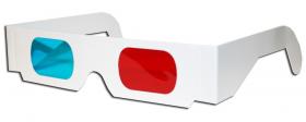 ขายแว่น 3 มิติ แบบไม่มีลายกรอบสีขาวล้วน เลนส์สี แดง/ฟ้าอมเขียว Anaglyphic 3D Paper Glasses Red/Cyan