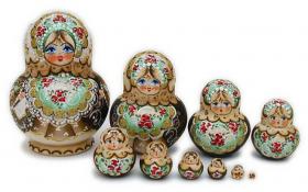 ขายตุ๊กตาแม่ลูกดก (Matryoshka) : Woodburn Green 10 pc Russian Nesting Dolls