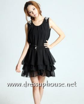 dressuphouse เดรสคุณภาพดี สีดำ  แต่งสวยที่บ่า (525)