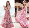 dressuphouse รหัส m754 maxy dress ชีฟองลายดอกชมพู คอวี แขนกุด สวยมาก