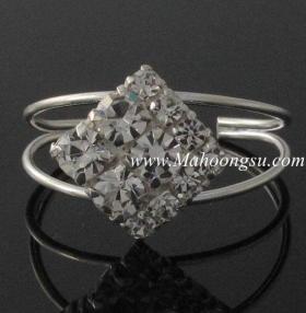 แหวนนิ้วเท้าเงินแท้ 925 คริสตัลขาว ข้าวหลามตัด