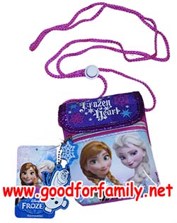 กระเป๋าคล้องคอ Frozen Heart สีชมพู-ม่วง กระเป๋าใส่มือถือ โฟรเซ่น แอนนา เอลซ่า anna elsa กระเป๋าเด็ก รหัส bckslifro015