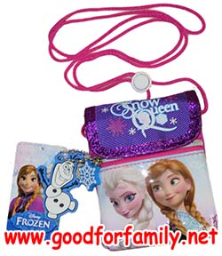 กระเป๋าคล้องคอ Frozen Snow Queen สีชมพู-ม่วง กระเป๋าใส่มือถือ โฟรเซ่น แอนนา เอลซ่า anna elsa กระเป๋าเด็ก รหัส bckslifro014