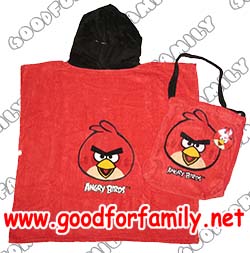 ผ้าขนหนู ชุดคลุมว่ายน้ำ ชุดชายหาด Angry Birds สีแดง-ดำ ขนาด 24*24 นิ้ว ผ้าเช็ดตัว ผ้าห่อตัว ลายการ์ตูน ลิขสิทธิ์แท้ แองกรี้เบิร์ด รหัส twlagb014