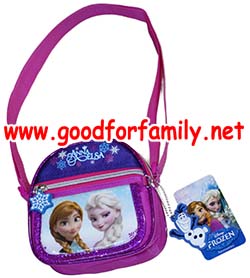 กระเป๋าสะพายข้างเล็ก Frozen ขนาด 5.5 นิ้ว ทรงโค้ง สีชมพู-ม่วง โฟรเซ่น แอนนา เอลซ่า กระเป๋าใส่ของ กระเป๋าเด็ก รหัส bckslifro016