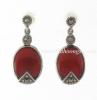 ต่างหูเงินแท้ 925 ทรงรีหินอาเกทแดง มาร์คาไซท์ (Marcasite)