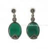 ต่างหูเงินแท้ 925 ทรงรีหินอาเกทเขียว มาร์คาไซท์ (Marcasite)