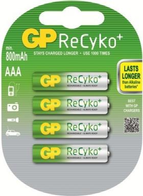 ถ่านชาร์จ GP recyko AAA 800 mAh แพ็ค 4 ก้อน คลายประจุช้า ประหยัดสุด ๆ 