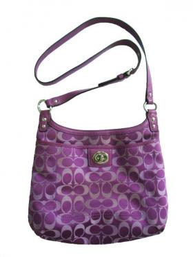 Authentic COACH Penelope Signature Sateen HIPPIE Cross body Plum Bag F19259