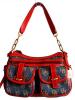 DOONEY and BOURKE Blue Denim Fabric with Red Leather Trim Shoulder Bag สภาพเยี่ยม