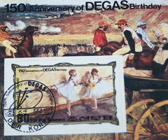 แสตมป์เกาหลี ที่ระลึก150th Birthday DEGASจิตรกรชาวฝรั่งเศส ปี1984
