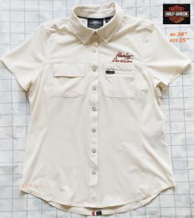 HARLEY DAVIDSON-ขาวครีม ไซส์ S 38" มือ 2 ของแท้(สภาพเหมือนใหม่ 98%ไม่ผ่านการใช้งาน)