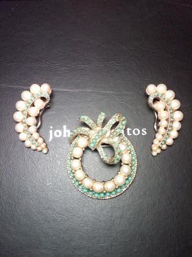 ขาย Vintage Turquoise & Pearl Pin & Earrings Set  -