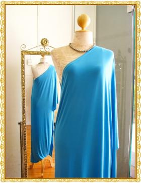 DR1219 Blue Marine 1 Shoulder เดรสเปิดไหล่สีฟ้าน้ำทะเล