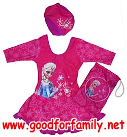 ชุดว่ายน้ำ กระโปรงระบาย frozen elsa anna สีชมพู โฟรเซ่น เอลซ่า แอนนา อันนา กระโปรงว่ายน้ำ ชุดว่ายน้ำเด็กผู้หญิง รหัส swmfro017