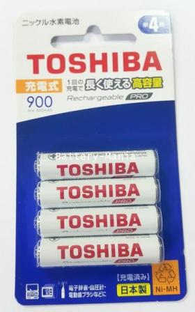 ถ่านชาร์จ AAA 900 mAh (แพ็ค4ก้อน) Toshiba Pro TNH-03AH คลายประจุช้า