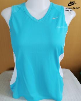 เสื้อแขนกุด NIKE FIT DRY สีฟ้า-ขาว