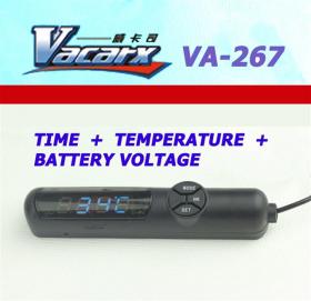 VaCarX VA-267: 3-IN-1 LED Car Clock (Time + Temperature + Voltage)