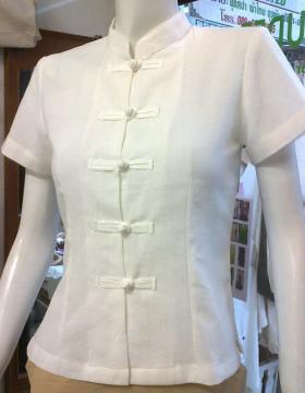 110W Size L ชุดสปาไทย สปายูนิฟอร์ม เสื้อสปา ผ้าไทย ฝ้าย 100% เนื้อนิ่มสีขาวนวล Spa Uniform 100% cotton