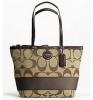 ขาย coach Coach Signature Stripe Tote In Khaki wit