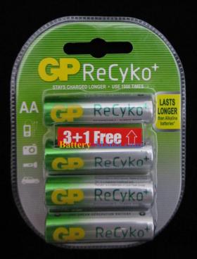 ถ่านชาร์จ GP Recyko ขนาด AA จำนวน 4 ก้อน 2000mAh