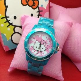 นาฬิกา Hello Kitty  หน้าชมพู สายสีฟ้า