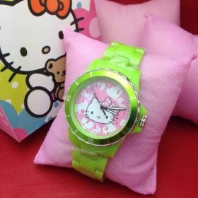 นาฬิกา Hello Kitty  หน้าชมพู สายสีเขียว