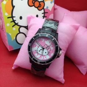 นาฬิกา Hello Kitty  หน้าชมพู สายสีดำ