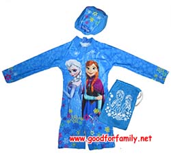 ชุดว่ายน้ำ WetSuit แขนยาว frozen elsa anna ซิปหน้า สีฟ้า พร้อมส่ง body suit บอดี้สูท โฟรเซ่น เอลซ่า อันนา ชุดว่ายน้ำเด็ก รหัส swmfro032