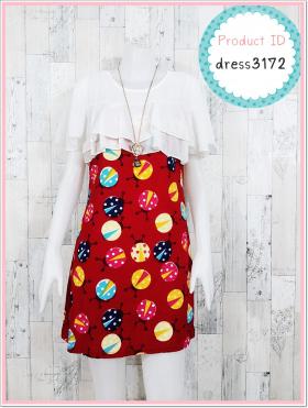 dress3172 Big Size Dress ชุดเดรสแฟชั่นไซส์ใหญ่ อกผ้าชีฟองสีขาว แต่งระบาย ผ้าหนังไก่เนื้อนุ่มยืดได้เยอะลายเต่าทอง สีแดง