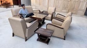 ชุดรับแขกไม้สักหุ้มเบาะงานเก่าชุดรับแขกไม้สักครบชุด