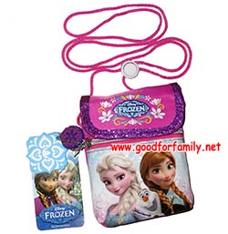 กระเป๋าคล้องคอ Frozen สีชมพู กระเป๋าใส่มือถือ โฟรเซ่น อันนา เอลซ่า โอลาฟ anna elsa olaf กระเป๋าเด็ก รหัส bckslifro028