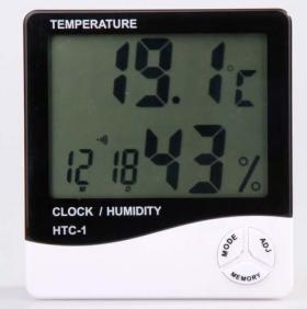 HY02-เครื่องวัดอุณหภูมิ เครื่องวัดความชื้น และนาฬิกา Hygro-Thermometer HTC1