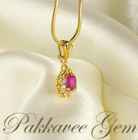 จี้ทองฝังทับทิมล้อมเพชรสังเคราะห์ 22k gp
